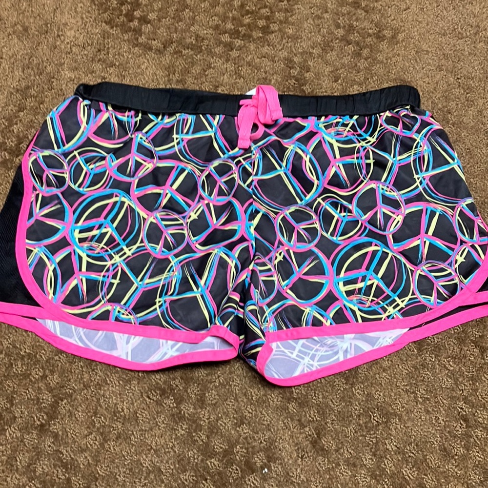 SO shorts with attached panty 16.5 multi colored bow tie in front EUC